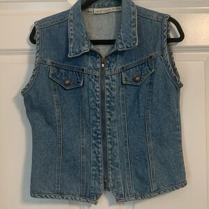 Vintage 90s denim‎ zip jean jacket vest Montana Blues made in HK.